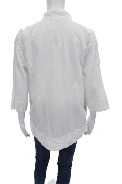 Eileen Fisher Women White Organic Cotton V-Neck Long Sleeve Blouse Size XS
