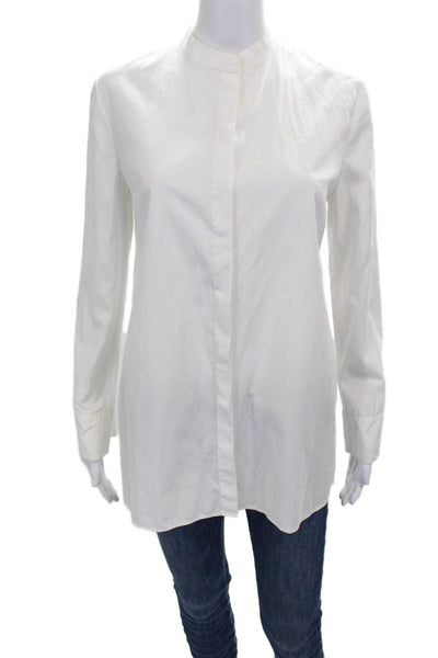 Tory Burch Women White Cotton Blend Blouse Long Sleeve Round Neck Size 2