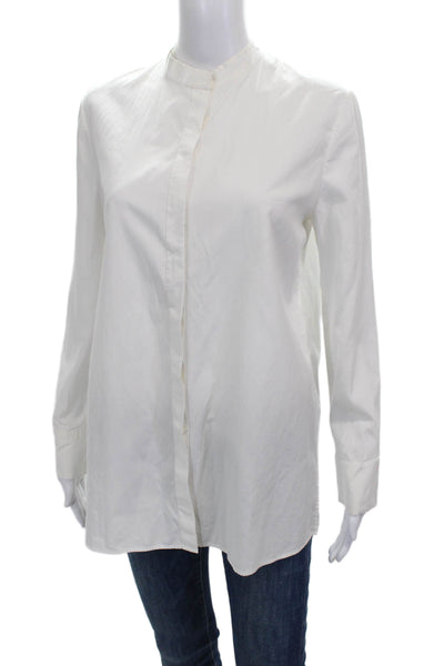 Tory Burch Women White Cotton Blend Blouse Long Sleeve Round Neck Size 2