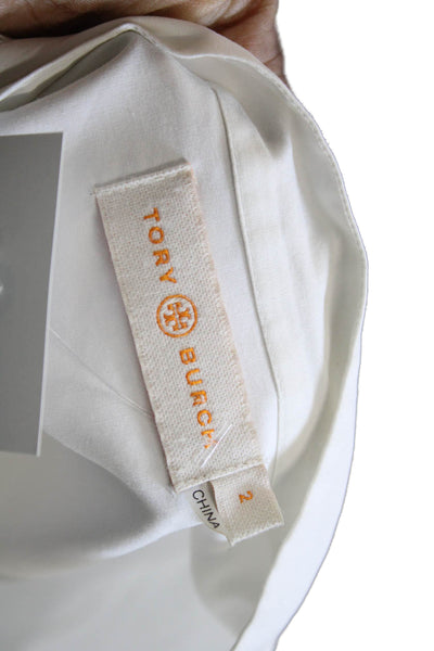 Tory Burch Women White Cotton Blend Blouse Long Sleeve Round Neck Size 2