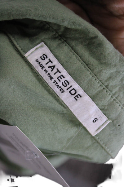 Stateside Women Collared Long Sleeve Cotton Blouse Green Solid Size S