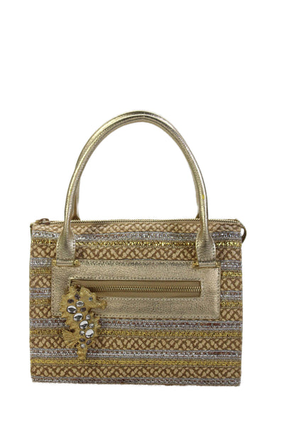 Eric Javits Womens Raffia Blend Top Handle Bag Handbag Gold Combo