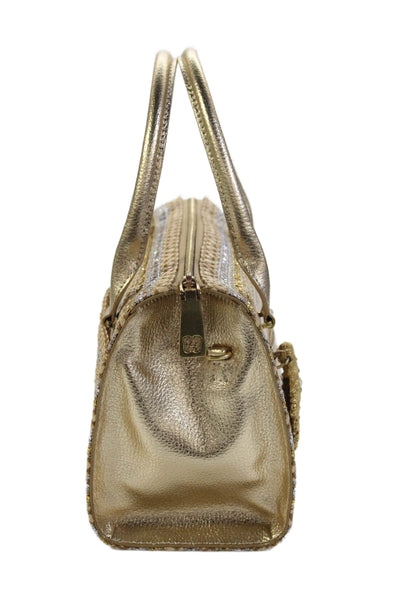 Eric Javits Womens Raffia Blend Top Handle Bag Handbag Gold Combo