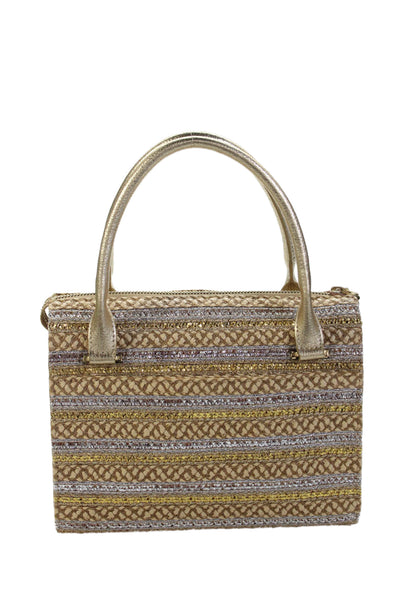 Eric Javits Womens Raffia Blend Top Handle Bag Handbag Gold Combo