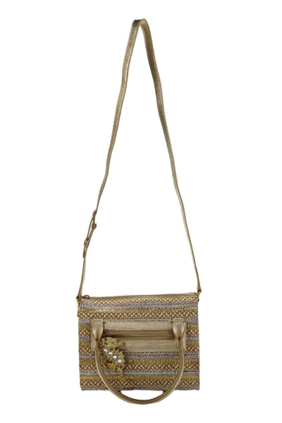Eric Javits Womens Raffia Blend Top Handle Bag Handbag Gold Combo