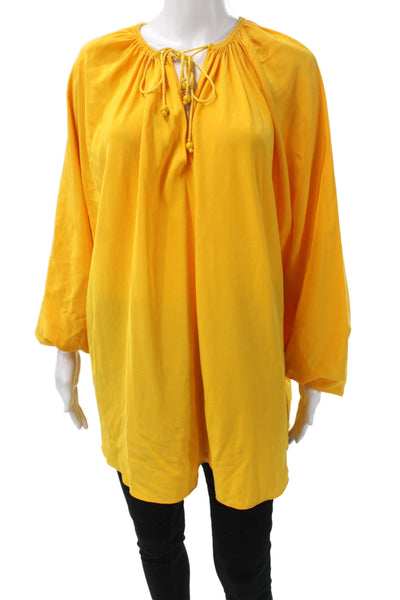 Elizabeth & James Women Silk Yellow Long Sleeve Blouse Size M
