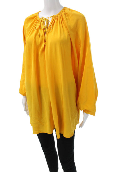 Elizabeth & James Women Silk Yellow Long Sleeve Blouse Size M