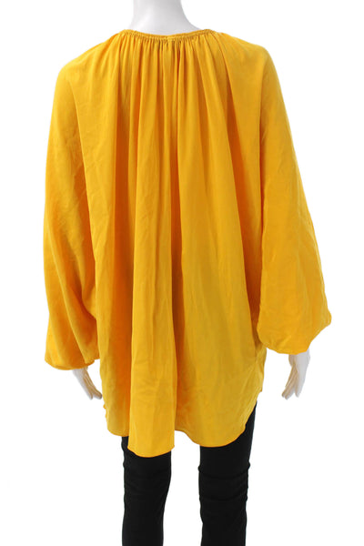Elizabeth & James Women Silk Yellow Long Sleeve Blouse Size M