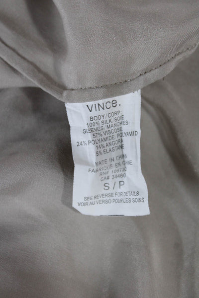 Vince Women Silk Long Sleeve T-Shirt Beige Round Neck Solid Size S