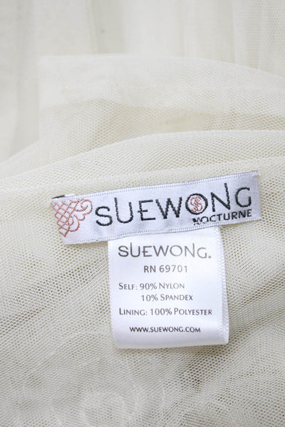 Sue Wong Womens Beaded Fringe Sheer Wrap Shawl Cream Size 80" x 18"