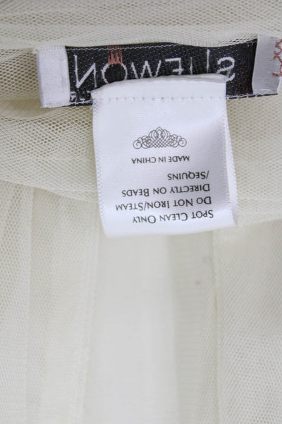Sue Wong Womens Beaded Fringe Sheer Wrap Shawl Cream Size 80" x 18"