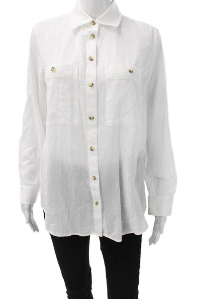 Club Monaco Women White Cotton Collared Long Sleeve Blouse Size S
