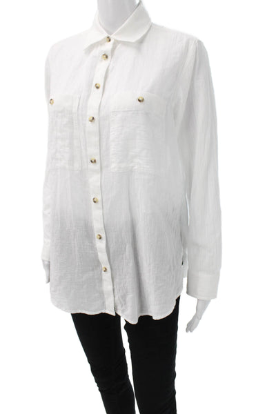 Club Monaco Women White Cotton Collared Long Sleeve Blouse Size S