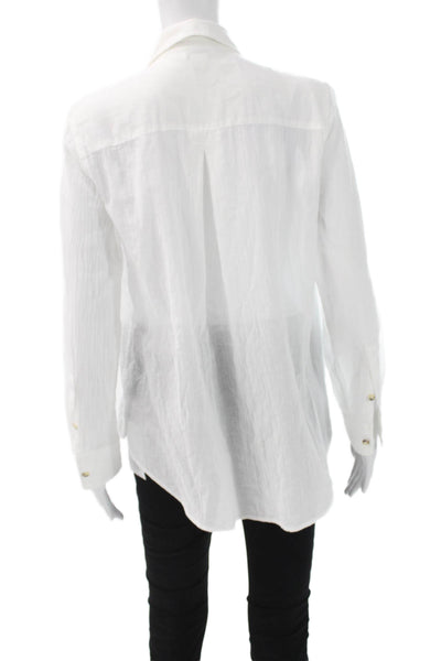 Club Monaco Women White Cotton Collared Long Sleeve Blouse Size S