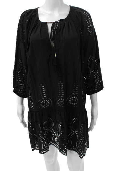 Melissa Odabash Womens Black Shift Dress Cotton Long Sleeve Knee Length Size XS