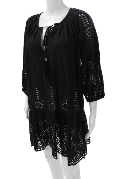 Melissa Odabash Womens Black Shift Dress Cotton Long Sleeve Knee Length Size XS
