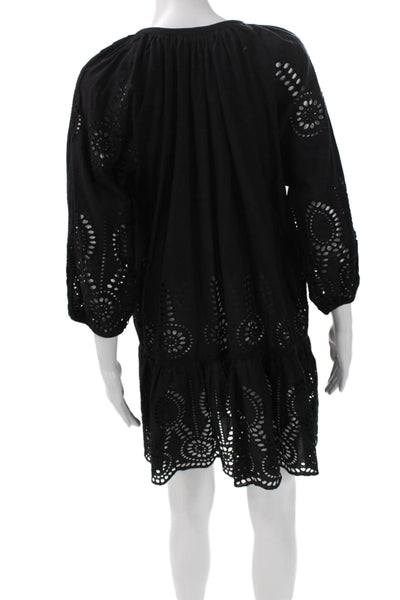 Melissa Odabash Womens Black Shift Dress Cotton Long Sleeve Knee Length Size XS