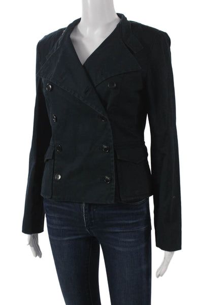 Club Monaco Womens Blue Cotton Blazer Buttoned Solid Size M