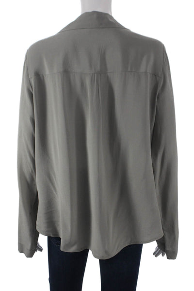 Eileen Fisher Womens Silk Draped Neck Long Sleeve Blouse Gray Size XS