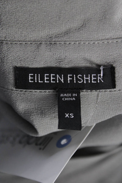 Eileen Fisher Womens Silk Draped Neck Long Sleeve Blouse Gray Size XS