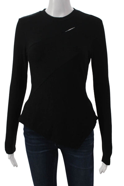 Rejina Pyo Womens Black Tencel Round Neck Long Sleeve Blouse Size S