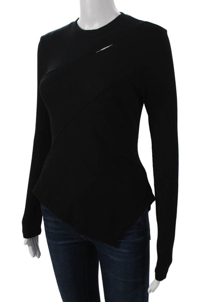 Rejina Pyo Womens Black Tencel Round Neck Long Sleeve Blouse Size S