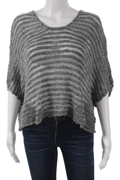 Eileen Fisher Women Knit Top Gray Viscose Blend Short Sleeve Size XS