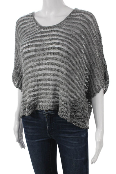 Eileen Fisher Women Knit Top Gray Viscose Blend Short Sleeve Size XS