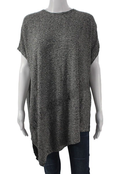 Eileen Fisher Women Gray Abstract Nylon Blend Knit Top Short Sleeve Size 2XS