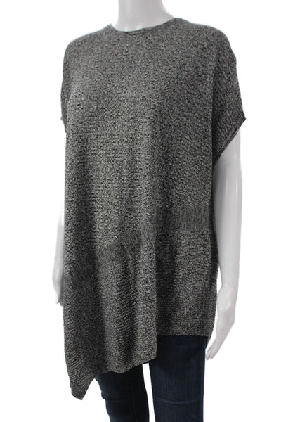 Eileen Fisher Women Gray Abstract Nylon Blend Knit Top Short Sleeve Size 2XS
