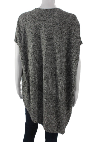 Eileen Fisher Women Gray Abstract Nylon Blend Knit Top Short Sleeve Size 2XS
