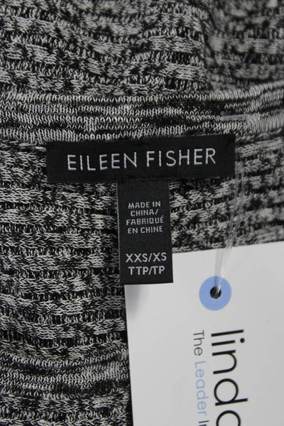 Eileen Fisher Women Gray Abstract Nylon Blend Knit Top Short Sleeve Size 2XS
