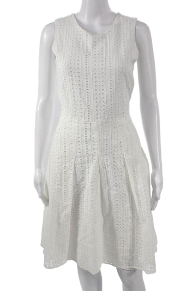 Amour Vert Womens Fit & Flare Dress White Sleeveless Zip Round Neck Size S