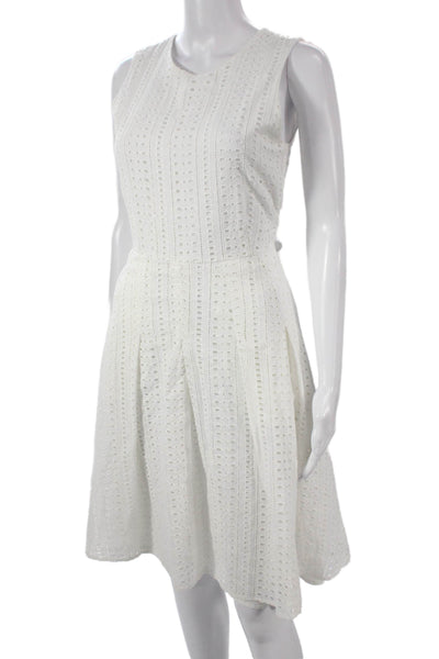 Amour Vert Womens Fit & Flare Dress White Sleeveless Zip Round Neck Size S