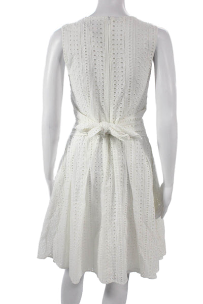 Amour Vert Womens Fit & Flare Dress White Sleeveless Zip Round Neck Size S
