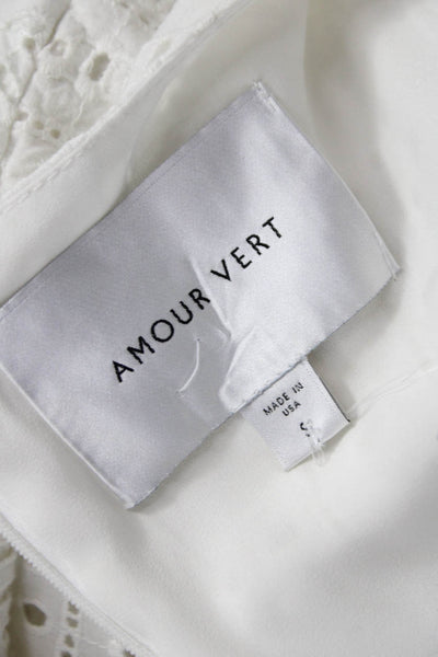 Amour Vert Womens Fit & Flare Dress White Sleeveless Zip Round Neck Size S