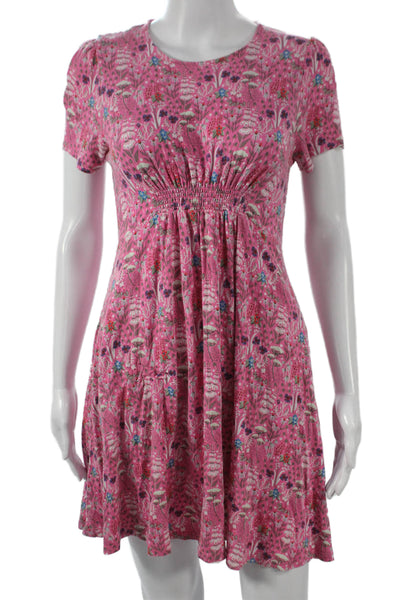 Boden Women Fit & Flare Pink Floral Viscose Short Sleeve Dress Size 6P