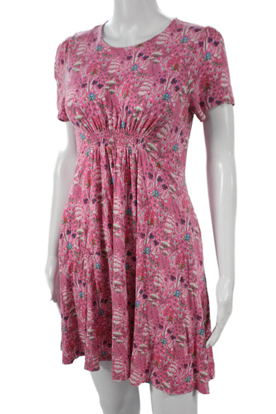 Boden Women Fit & Flare Pink Floral Viscose Short Sleeve Dress Size 6P