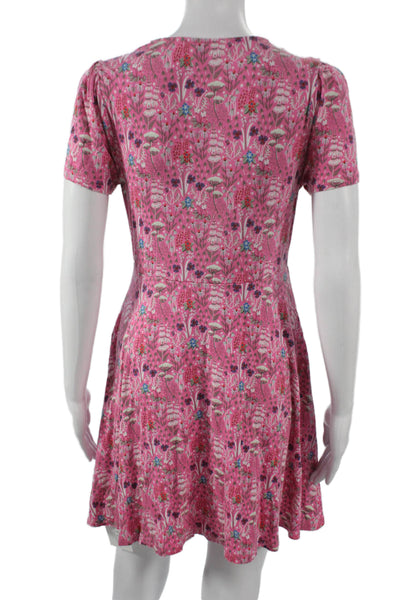 Boden Women Fit & Flare Pink Floral Viscose Short Sleeve Dress Size 6P