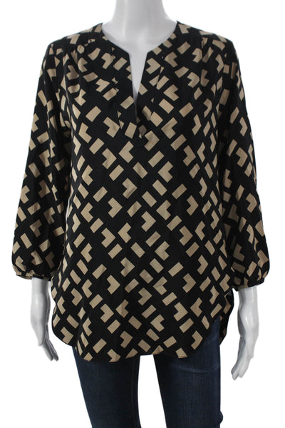 Amanda Uprichard Women Silk V-Neck Geometric Tunic Blouse Size S