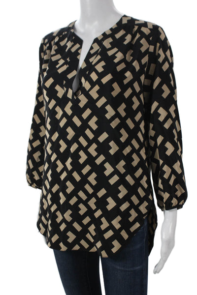 Amanda Uprichard Women Silk V-Neck Geometric Tunic Blouse Size S