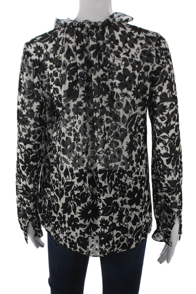 Boden Women Blouse Black Floral Round Neck Long Sleeve Size 4
