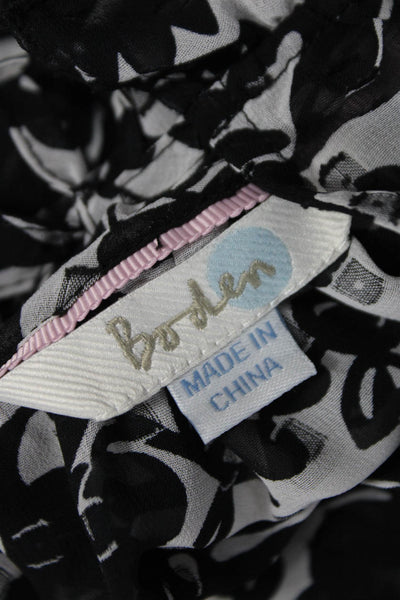 Boden Women Blouse Black Floral Round Neck Long Sleeve Size 4