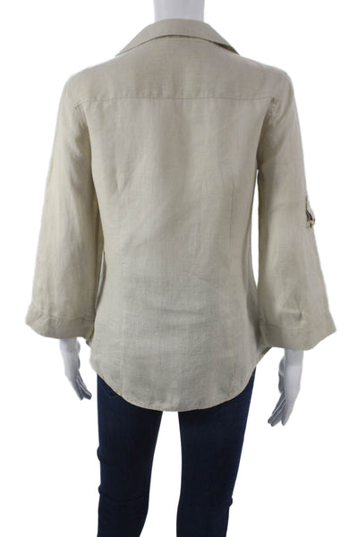 Zara Basic Womens Linen Collared Short Sleeve Beige Blouse Size XS