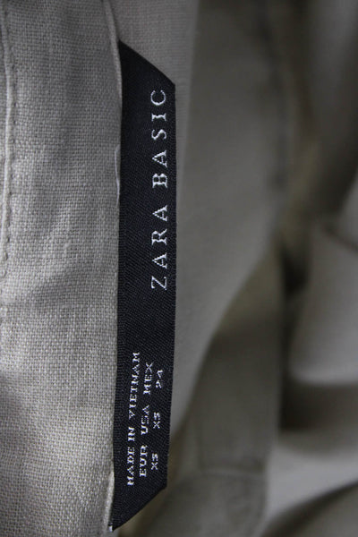 Zara Basic Womens Linen Collared Short Sleeve Beige Blouse Size XS