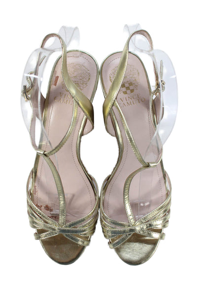 Vince Camuto Womens Glitter Cork Platform Tasha Wedge Sandals Gold Size 9.5 Medi