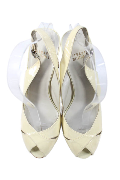 Stuart Weitzman Womens Patent Leather Peep Toe Slingbacks White Size 10 Medium
