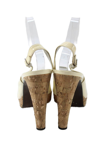 Stuart Weitzman Womens Patent Leather Peep Toe Slingbacks White Size 10 Medium