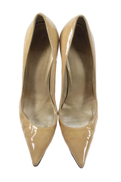 Stuart Weitzman Womens Patent Leather Pointed Toe Pumps Beige Size 10 Medium