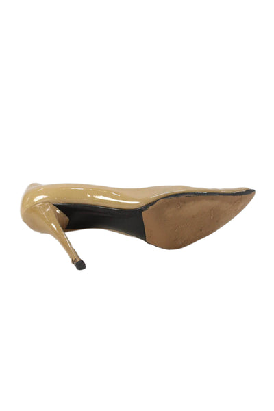 Stuart Weitzman Womens Patent Leather Pointed Toe Pumps Beige Size 10 Medium